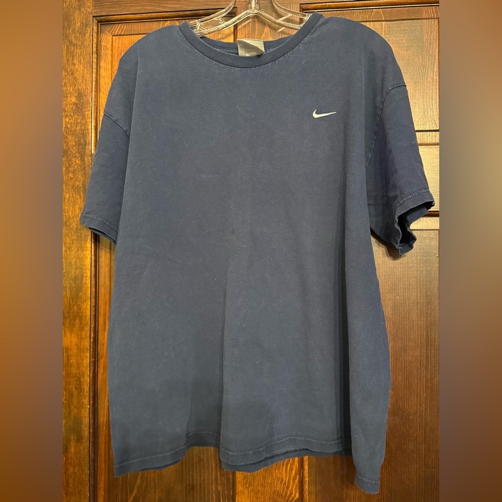 Vintage Nike Swoosh Embroidered XL Silver Gray Tag Blue Men’s T-Shirt VTG Y2K